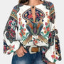 Damen Sommerbluse | Blumenprint | Lange Ärmel | Leicht | Atmungsaktiv-Weiß-XS-Luzern Mode