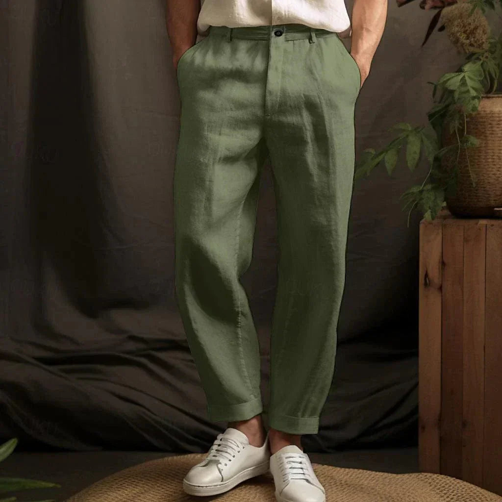 Leinenhose Herren Sommer | lockere Passform | atmungsaktiv | gerade geschnitten-Grün-S-Luzern Mode