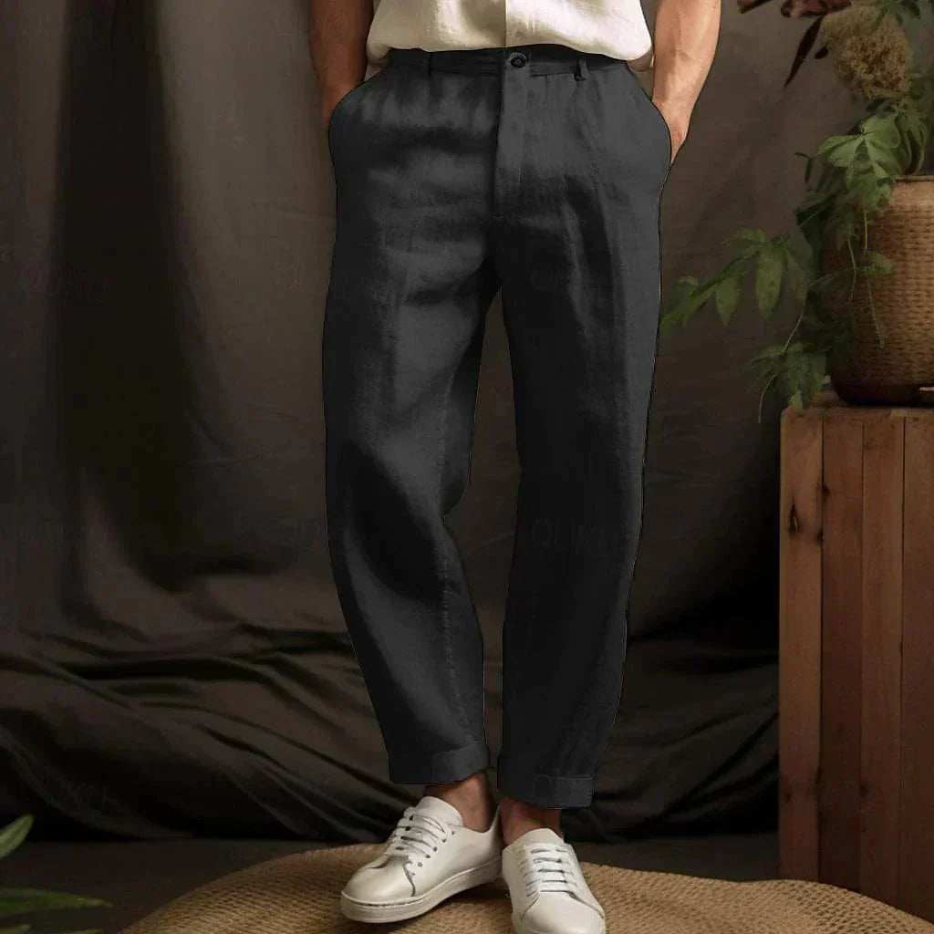 Leinenhose Herren Sommer | lockere Passform | atmungsaktiv | gerade geschnitten-Schwarz-S-Luzern Mode