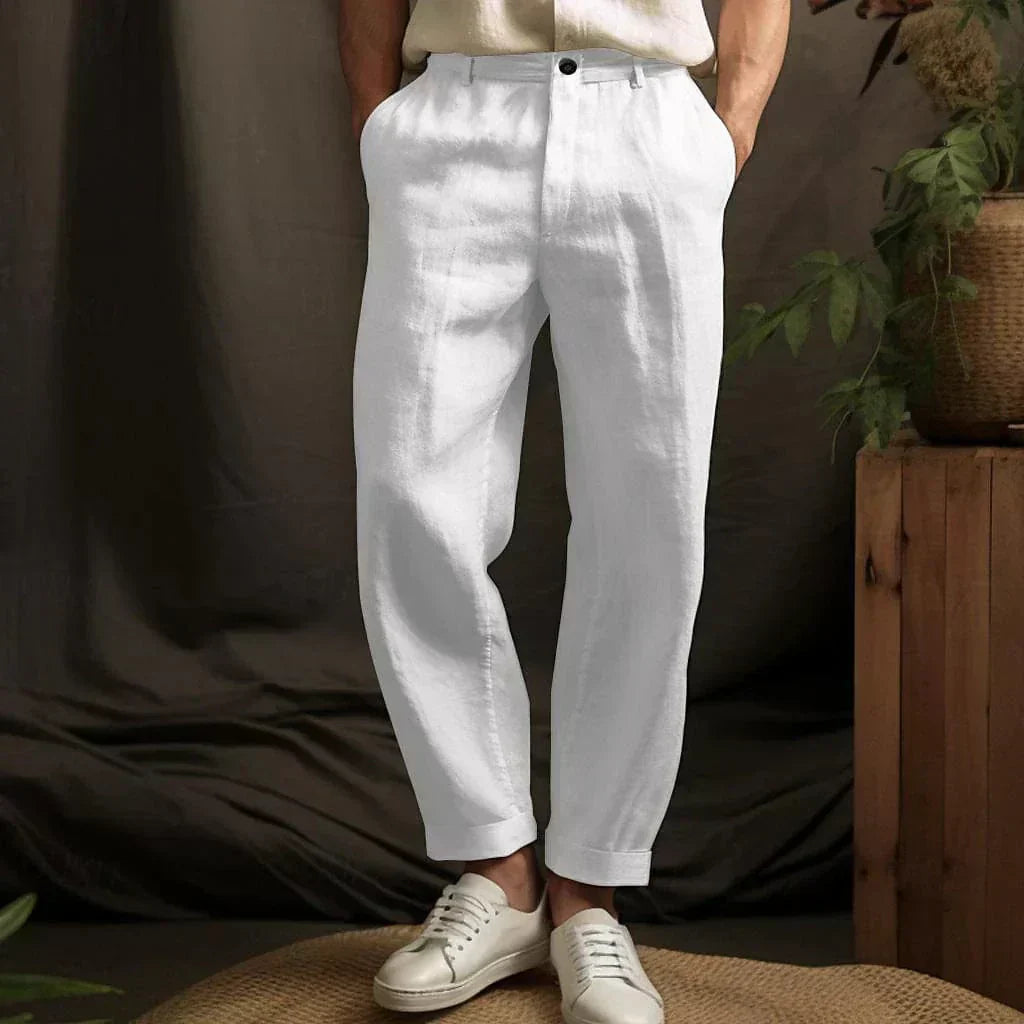 Leinenhose Herren Sommer | lockere Passform | atmungsaktiv | gerade geschnitten-Weiß-S-Luzern Mode