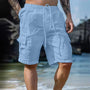 Herren Shorts Sommer | Weites Bein | Kordelzug | Leinen Baumwolle | Lässig-Blau-S-Luzern Mode