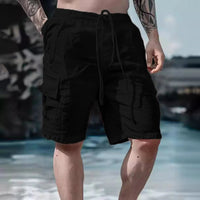 Herren Shorts Sommer | Weites Bein | Kordelzug | Leinen Baumwolle | Lässig-Schwarz-S-Luzern Mode
