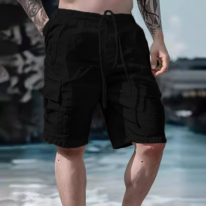 Herren Shorts Sommer | Weites Bein | Kordelzug | Leinen Baumwolle | Lässig-Schwarz-S-Luzern Mode