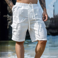 Herren Shorts Sommer | Weites Bein | Kordelzug | Leinen Baumwolle | Lässig-Weiß-S-Luzern Mode