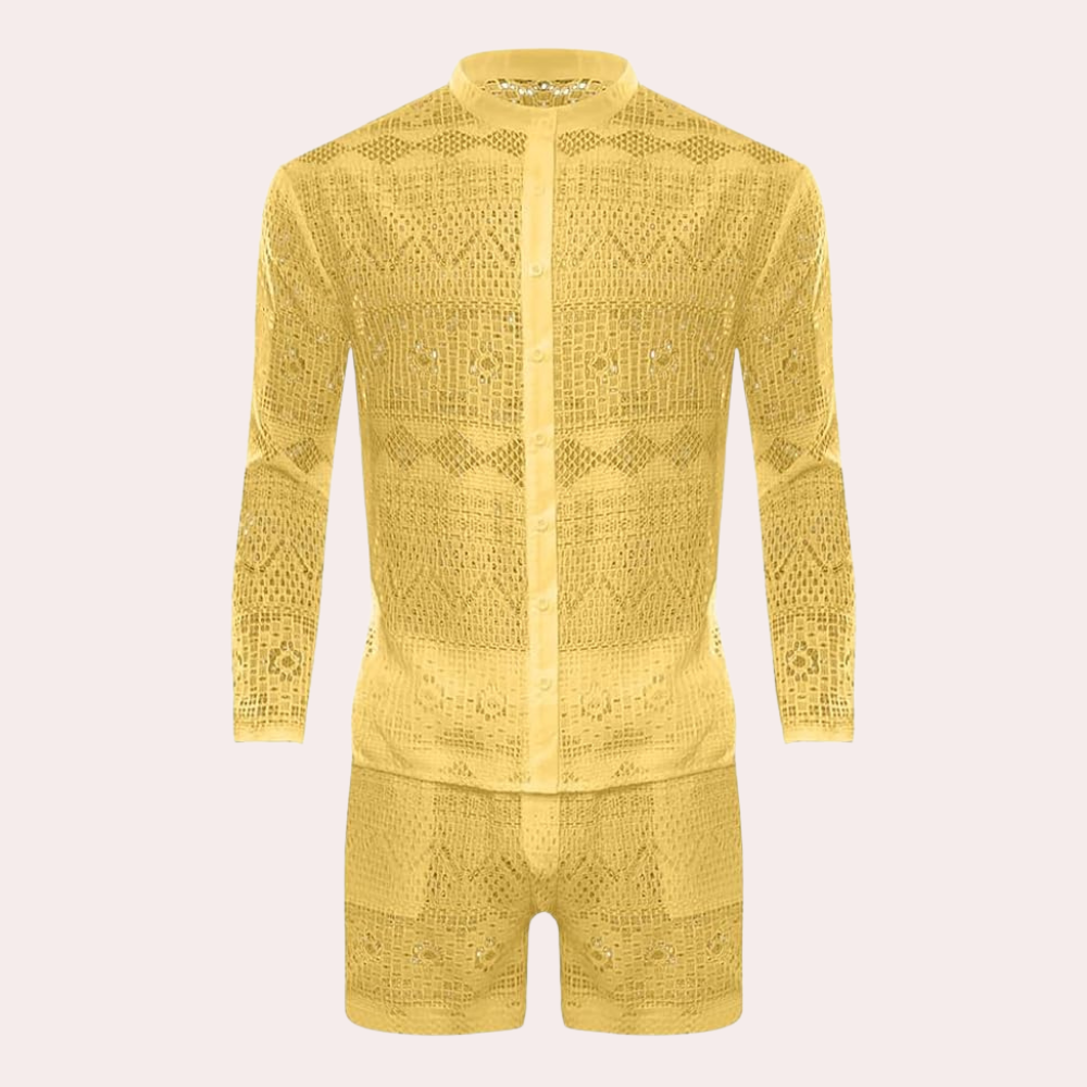 Herren Sommer Strand Outfit aus Spitze - Leicht und Atmungsaktiv-Gelb-S-Luzern Mode