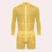 Herren Sommer Strand Outfit aus Spitze - Leicht und Atmungsaktiv-Gelb-S-Luzern Mode