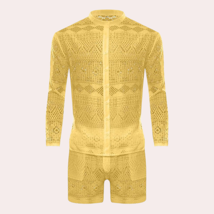 Herren Sommer Strand Outfit aus Spitze - Leicht und Atmungsaktiv-Gelb-S-Luzern Mode