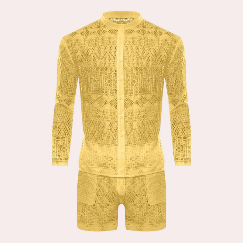 Herren Sommer Strand Outfit aus Spitze - Leicht und Atmungsaktiv-Gelb-S-Luzern Mode