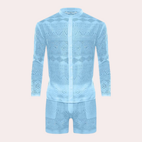 Herren Sommer Strand Outfit aus Spitze - Leicht und Atmungsaktiv-Himmelblau-S-Luzern Mode