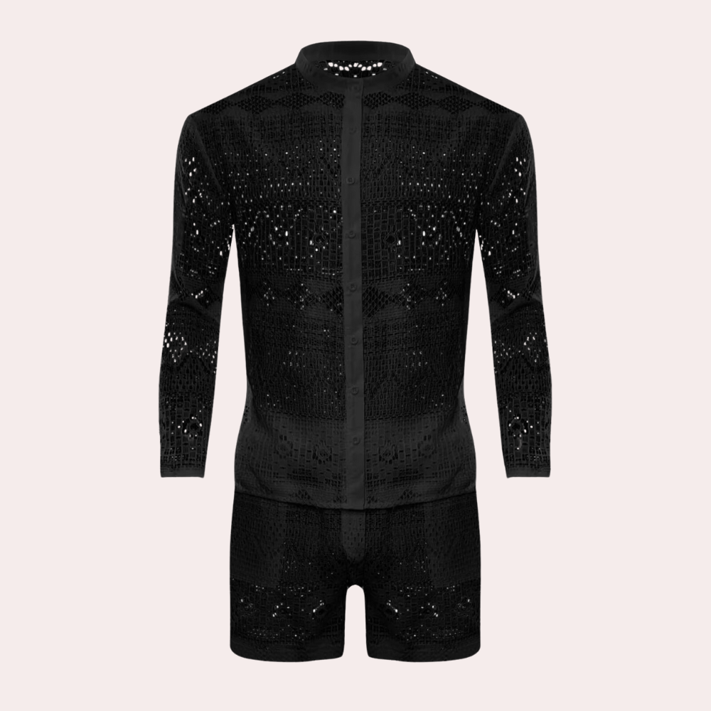 Herren Sommer Strand Outfit aus Spitze - Leicht und Atmungsaktiv-Schwarz-S-Luzern Mode