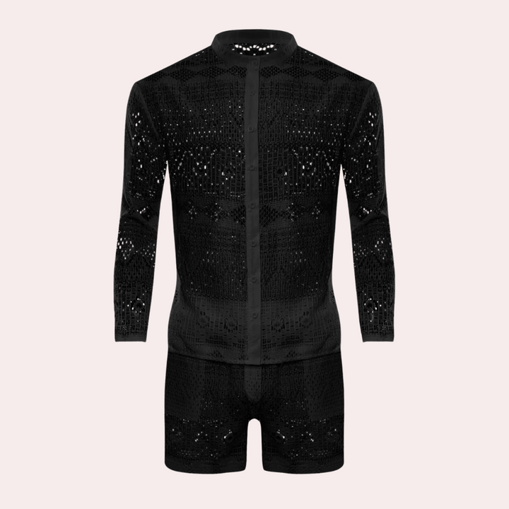 Herren Sommer Strand Outfit aus Spitze - Leicht und Atmungsaktiv-Schwarz-S-Luzern Mode