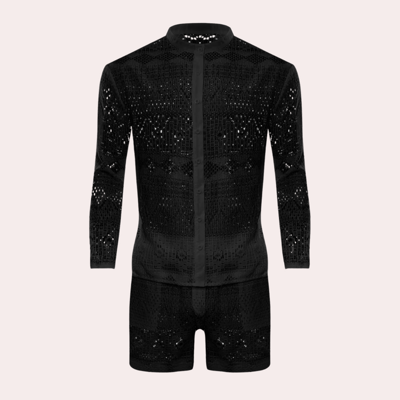 Herren Sommer Strand Outfit aus Spitze - Leicht und Atmungsaktiv-Schwarz-S-Luzern Mode