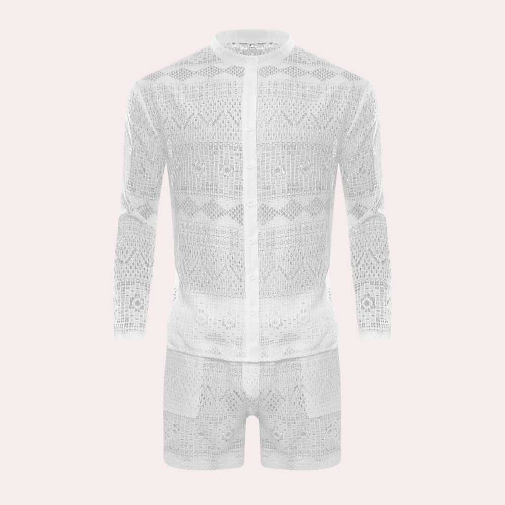 Herren Sommer Strand Outfit aus Spitze - Leicht und Atmungsaktiv-Weiß-S-Luzern Mode