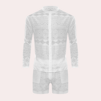 Herren Sommer Strand Outfit aus Spitze - Leicht und Atmungsaktiv-Weiß-S-Luzern Mode
