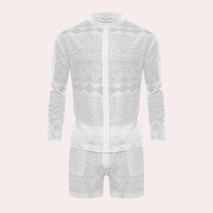 Herren Sommer Strand Outfit aus Spitze - Leicht und Atmungsaktiv-Weiß-S-Luzern Mode