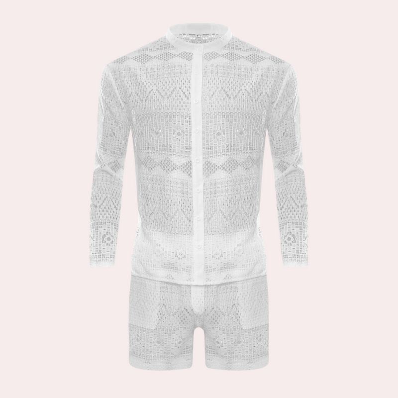 Herren Sommer Strand Outfit aus Spitze - Leicht und Atmungsaktiv-Weiß-S-Luzern Mode