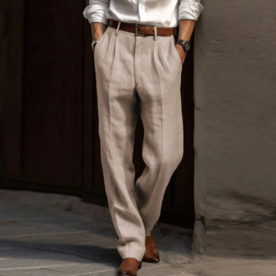 Leinenhose Herren | Lockerer Schnitt | Atmungsaktiv & leicht | Komfort für warme Tage-Beige-S-Luzern Mode