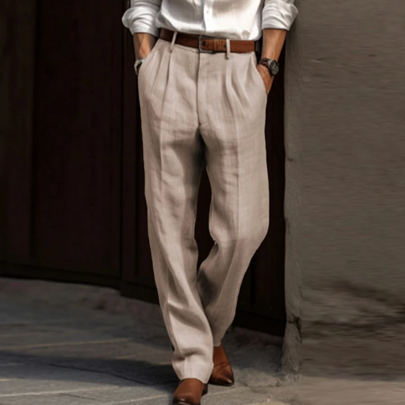 Leinenhose Herren | Lockerer Schnitt | Atmungsaktiv & leicht | Komfort für warme Tage-Beige-S-Luzern Mode