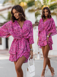 Sommer Mini Kleid | Mehrfarbig | Fröhlich | Halbe Ärmel | V-Ausschnitt-Luzern Mode