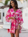 Sommer Mini Kleid | Mehrfarbig | Fröhlich | Halbe Ärmel | V-Ausschnitt-Rosa-S-Luzern Mode