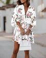 Sommer Mini Kleid | Mehrfarbig | Fröhlich | Halbe Ärmel | V-Ausschnitt-Weiß-S-Luzern Mode