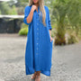 Luftiges Polo Kleid Damen | Sommerkleid mit Knöpfen | Baumwoll Leinen Mix-Blau-M-Luzern Mode