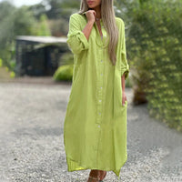 Luftiges Polo Kleid Damen | Sommerkleid mit Knöpfen | Baumwoll Leinen Mix-Grün-M-Luzern Mode