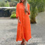 Luftiges Polo Kleid Damen | Sommerkleid mit Knöpfen | Baumwoll Leinen Mix-Orange-M-Luzern Mode