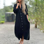 Luftiges Polo Kleid Damen | Sommerkleid mit Knöpfen | Baumwoll Leinen Mix-Schwarz-M-Luzern Mode