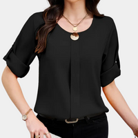 Damen Bluse mit Rundhals und kurzen Ärmeln für Büro-Luzern Mode