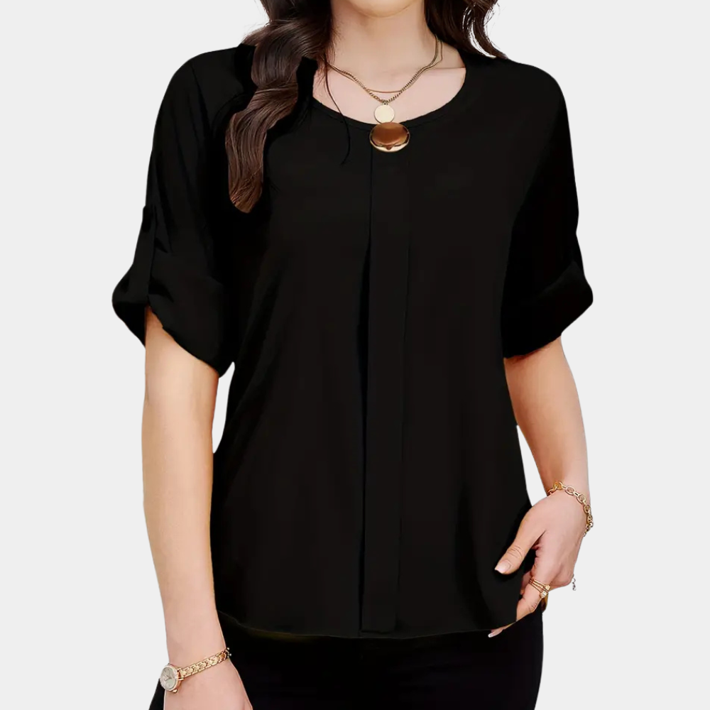 Damen Bluse mit Rundhals und kurzen Ärmeln für Büro-Luzern Mode