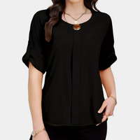 Damen Bluse mit Rundhals und kurzen Ärmeln für Büro-Luzern Mode