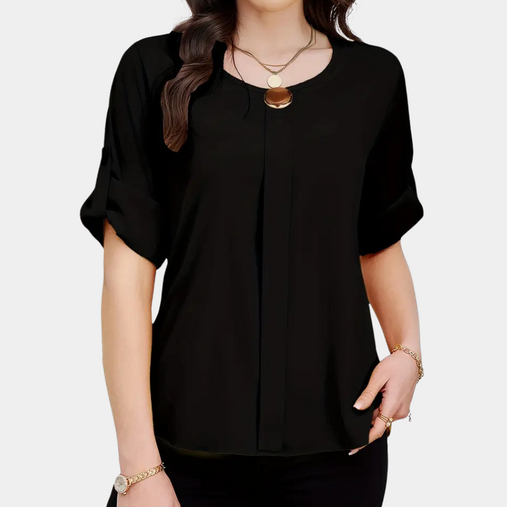Damen Bluse mit Rundhals und kurzen Ärmeln für Büro-Luzern Mode