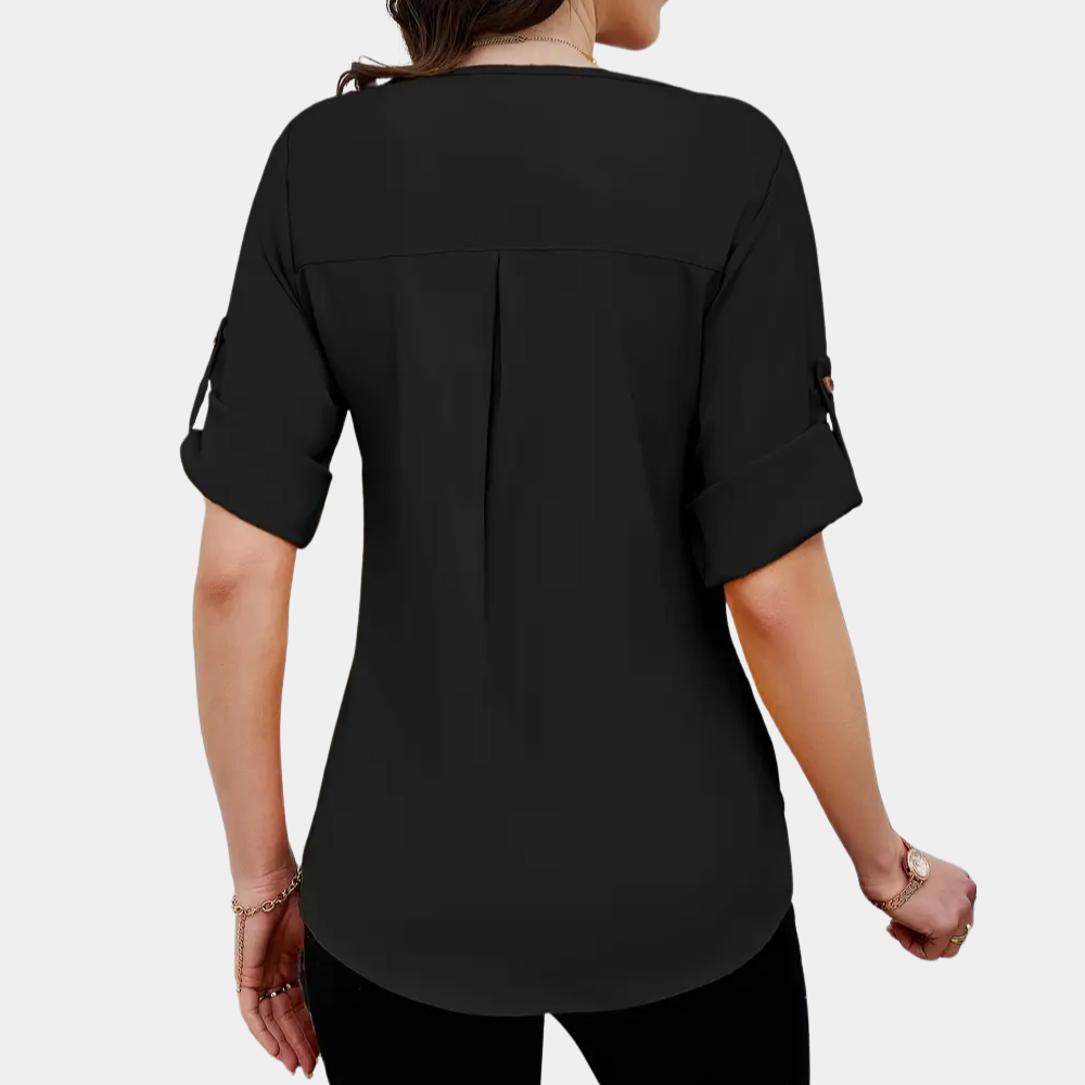 Damen Bluse mit Rundhals und kurzen Ärmeln für Büro-Luzern Mode