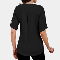 Damen Bluse mit Rundhals und kurzen Ärmeln für Büro-Luzern Mode