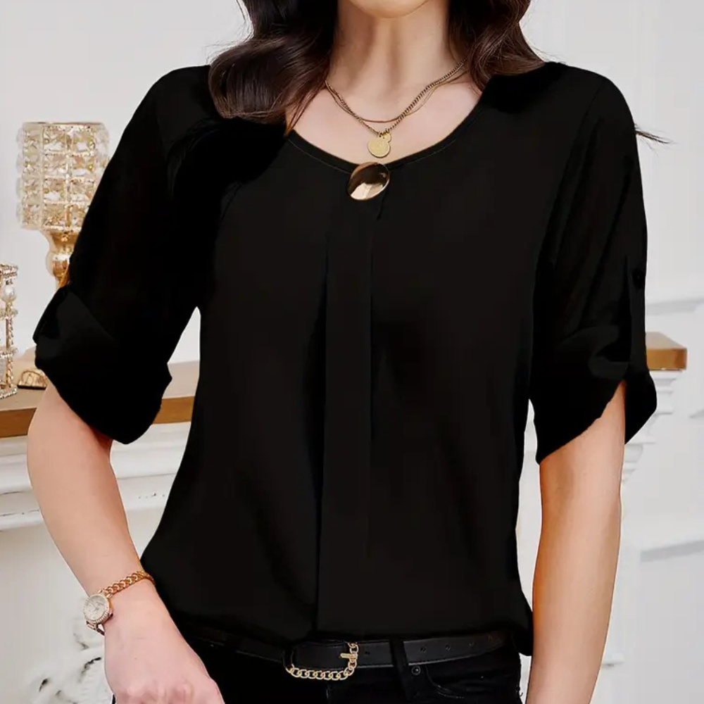 Damen Bluse mit Rundhals und kurzen Ärmeln für Büro-XS-Luzern Mode