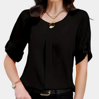 Damen Bluse mit Rundhals und kurzen Ärmeln für Büro-Luzern Mode