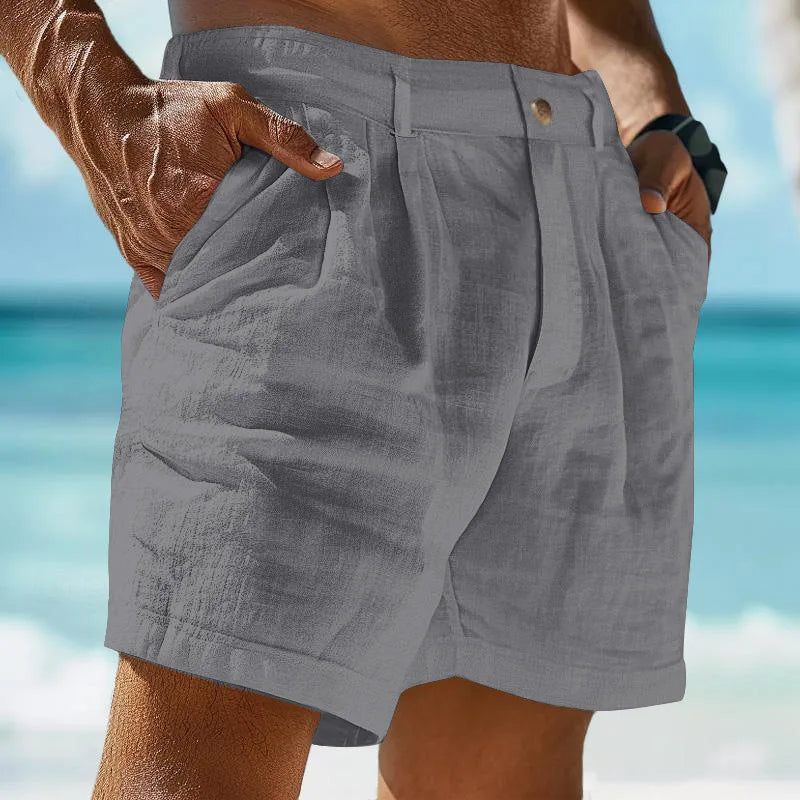 100 % Leinen | atmungsaktiv | Regular Fit | Seitentaschen | Shorts Herren S–3XL-Grau-S-Luzern Mode