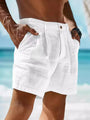 100 % Leinen | atmungsaktiv | Regular Fit | Seitentaschen | Shorts Herren S–3XL-Weiß-S-Luzern Mode