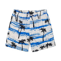 Herren Sommer Shorts | Palmenprint | Leicht | Luftig | Freizeit | Tropen Stil-Weiß/Blau-S-Luzern Mode