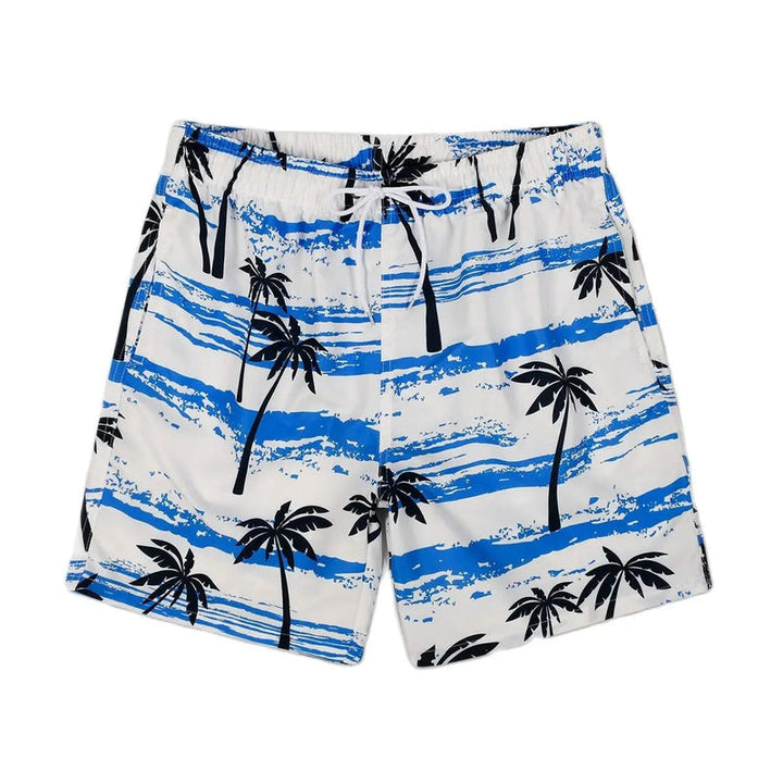 Herren Sommer Shorts | Palmenprint | Leicht | Luftig | Freizeit | Tropen Stil-Weiß/Blau-S-Luzern Mode