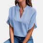 Damen Sommerbluse | Luftig | Lockere Schnitt | Kurzarm | V-Ausschnitt-Hellblau-S-Luzern Mode