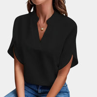 Damen Sommerbluse | Luftig | Lockere Schnitt | Kurzarm | V-Ausschnitt-Schwarz-S-Luzern Mode