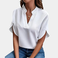 Damen Sommerbluse | Luftig | Lockere Schnitt | Kurzarm | V-Ausschnitt-Weiß-S-Luzern Mode