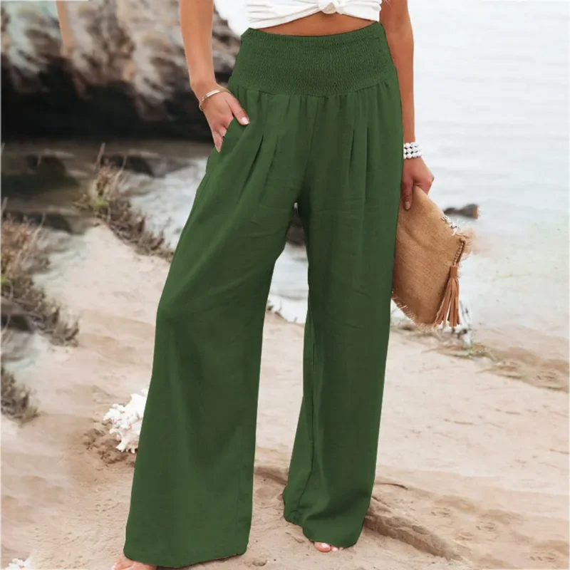 Leinenhose Damen Sommer Weit Geschnitten Strandmode-Dunkelgrün-s-Luzern Mode