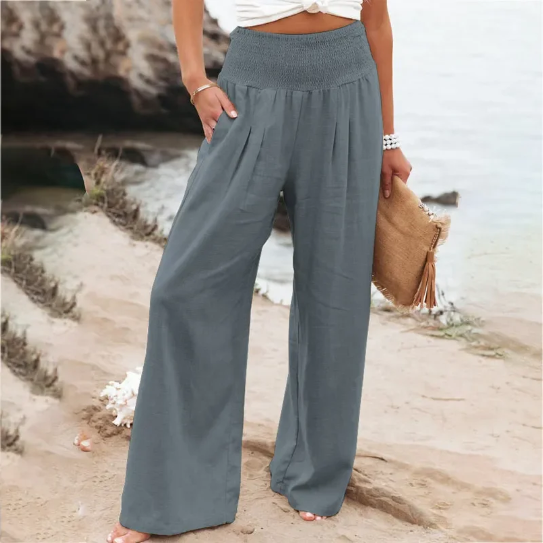 Leinenhose Damen Sommer Weit Geschnitten Strandmode-Grau-s-Luzern Mode