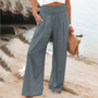 Leinenhose Damen Sommer Weit Geschnitten Strandmode-Grau-s-Luzern Mode