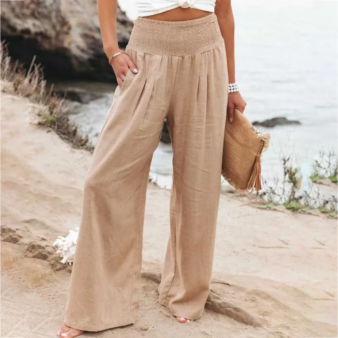 Leinenhose Damen Sommer Weit Geschnitten Strandmode-Khaki-s-Luzern Mode