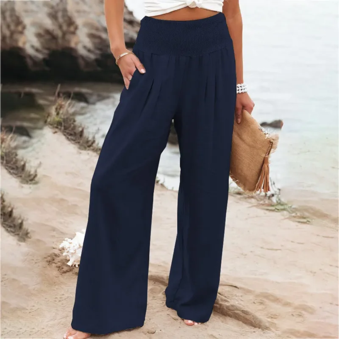 Leinenhose Damen Sommer Weit Geschnitten Strandmode-Marineblau-s-Luzern Mode