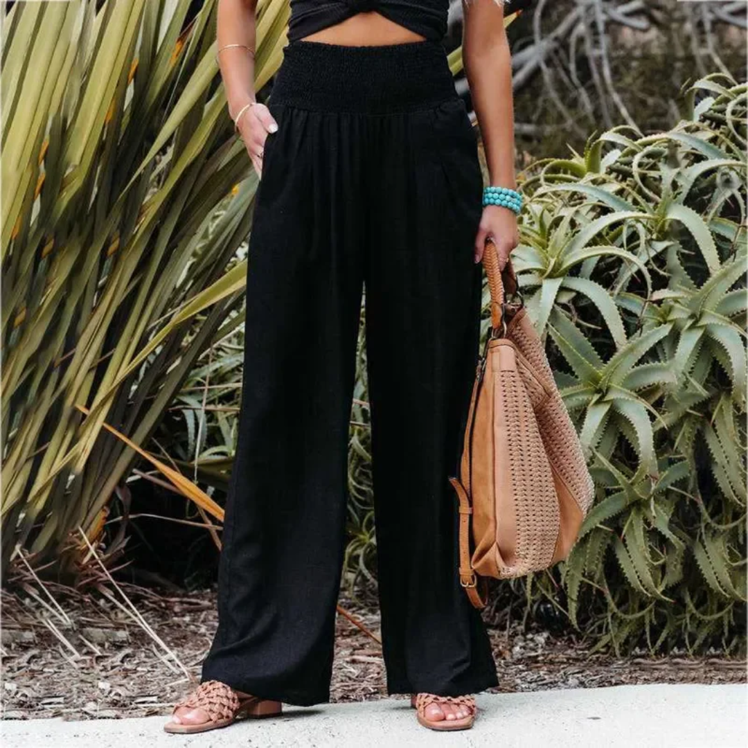 Leinenhose Damen Sommer Weit Geschnitten Strandmode-Schwarz-s-Luzern Mode